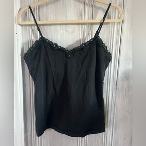 MARIANNE Retro Y2K black Lace Trim spaghetti strap Camisole top L WHIMSIGOTH
